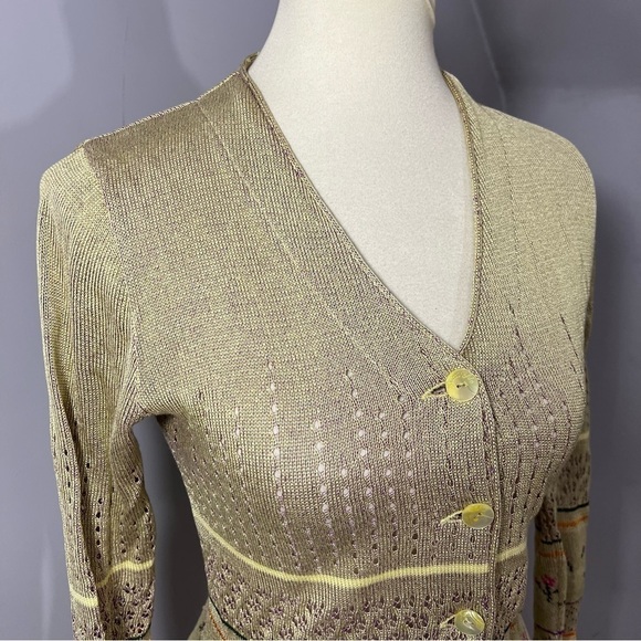 Vintage Cardigan Knit Sweater Poetcore Cottage Crochet Floral Neutral Cream - Picture 8 of 11